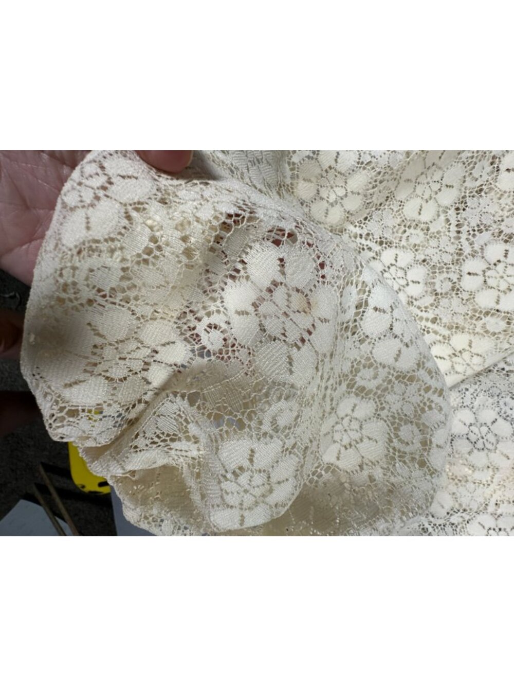 Vintage Captive Fashion Cream Lace Blouse High Neck Ruffle Sheer Back Zipper - Picture 5 of 8